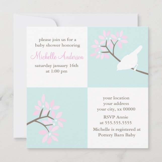 Elegant Birds Baby Shower Invitation (Front)