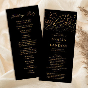 Elegant Birds Black and Gold Wedding Program