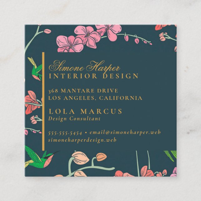 Elegant Birds & Botanical  Square Business Card (Front)