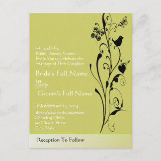 Elegant  Birds & Butterflies Wedding Invitation Postcard