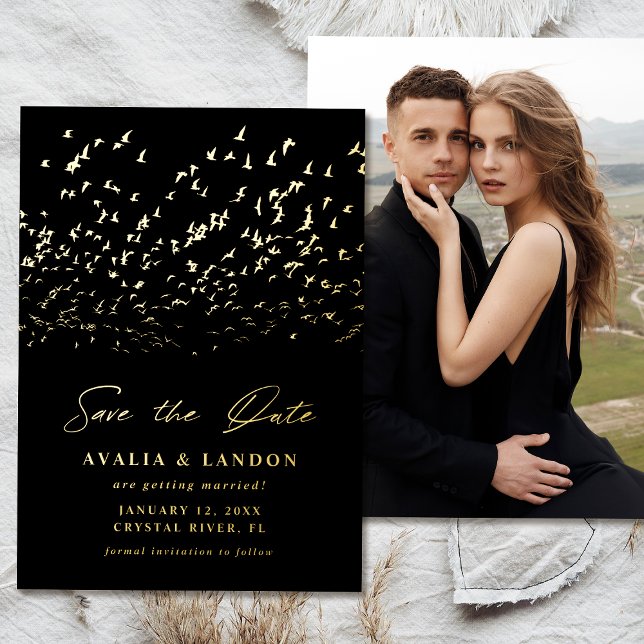 Elegant Birds of a Feather Save the Date Foil Invitation (Creator Uploaded)