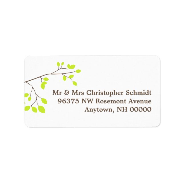 Elegant Birds On a Branch Purple and Green RSVP Label (Front)