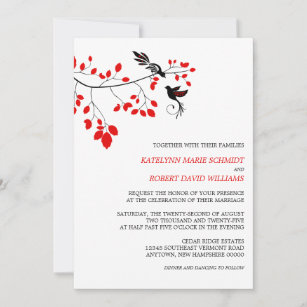Elegant Birds On a Branch Red and Black Wedding Invitation