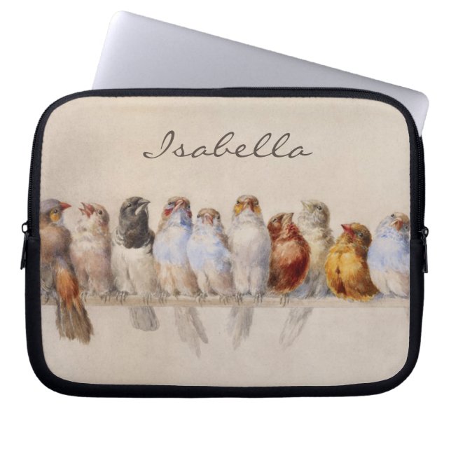 Elegant Birds Watercolor Initials Monogram  Laptop Sleeve (Front)