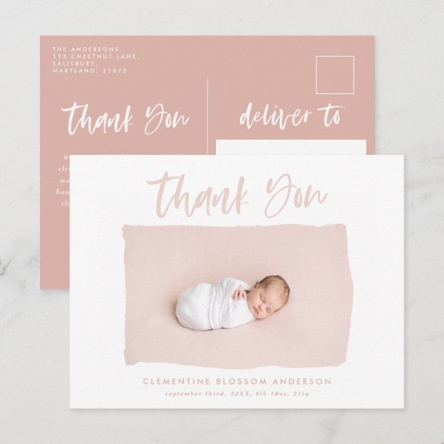 Elegant birth announcement photo thank you (Front/Back)