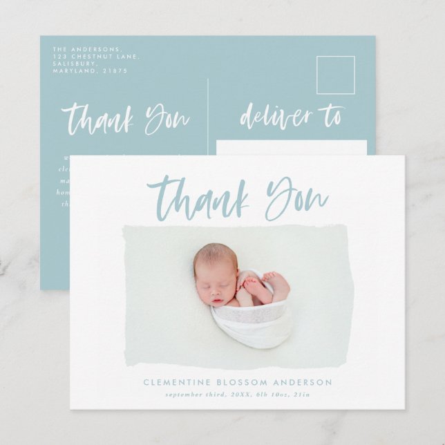 Elegant birth announcement photo thank you (Front/Back)