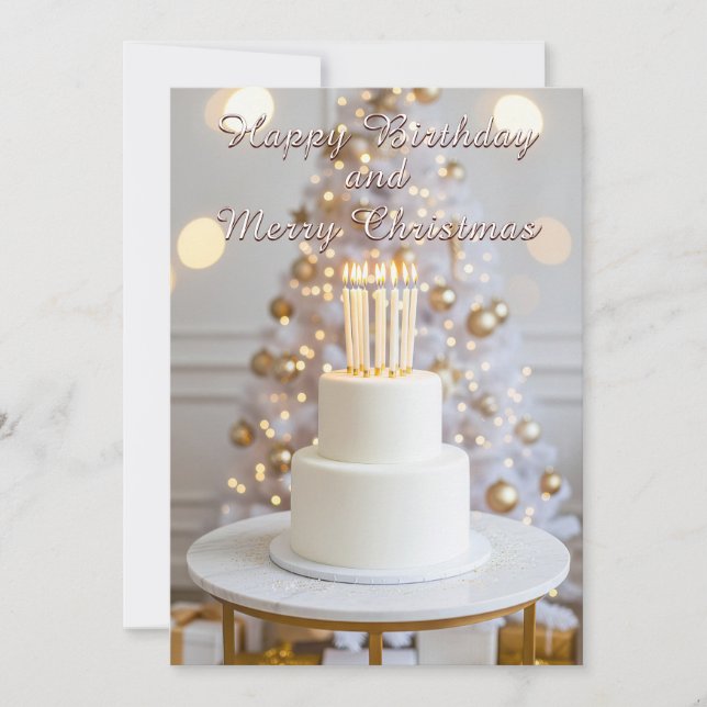 Elegant Birthday and Christmas Greeting Holiday Card (Front)