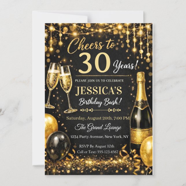 Elegant Birthday Bash Invitation - Customizable (Front)