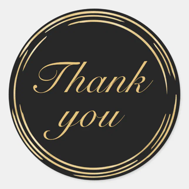 Elegant Birthday Black Gold Thank You Classic Round Sticker | Zazzle