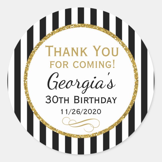 Elegant Birthday Black Gold Thank You Favor Tags (Front)