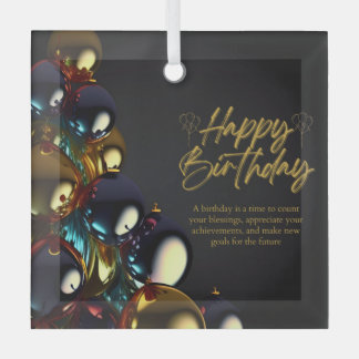 Elegant Birthday Blessings Glass Ornament