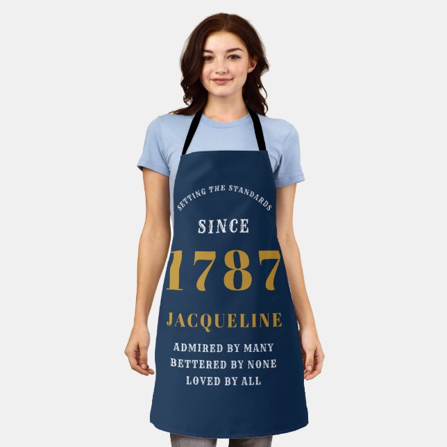 Elegant Birthday Blue Gold Baking Apron (Worn)