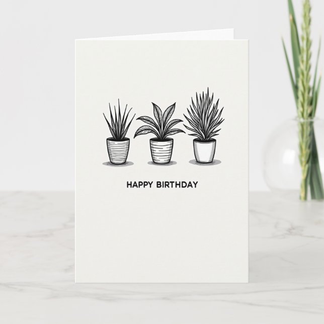 Elegant Birthday Botanical Linework Card (Front)