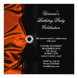 Burnt Orange Invitations Announcements Zazzle Elegant Birthday Burnt Orange Silk Look Black Card