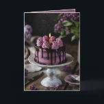 Elegant Birthday Cake Card<br><div class="desc">Birthday greeting card features a beautiful illustration of an elegant chocolate drizzled lavender iced cake and purple lilacs on the front and and your custom greeting - or use ours - on the inside. You can change the saying,  the fonts,  the colors,  add names and a signature line,  too!</div>
