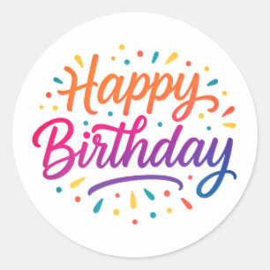 Elegant Birthday Calligraphy Design Classic Round Sticker