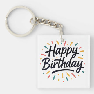 Elegant Birthday Calligraphy Design Keychain