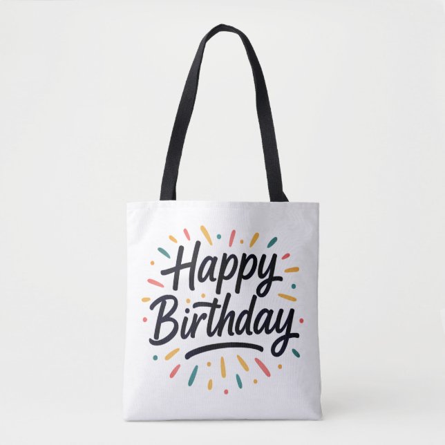 Elegant Birthday Calligraphy Design Tote Bag (Front)