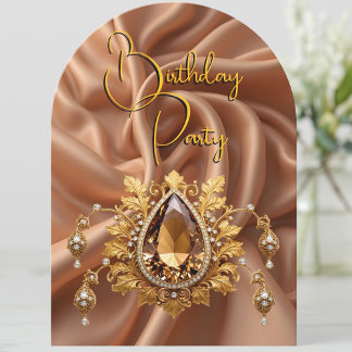 Elegant Birthday Caramel Gold Jewel Diamonds Invitation