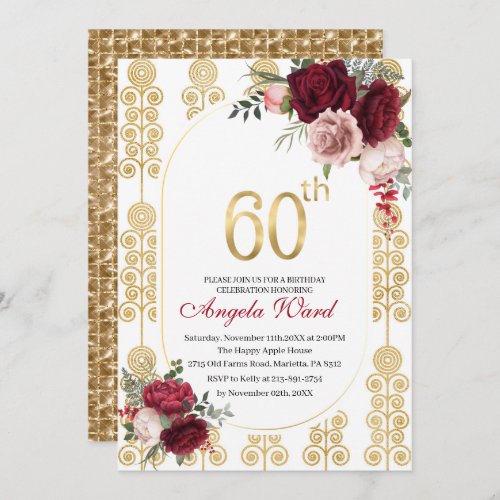 Elegant birthday celebration  floral glitter 60th  invitation