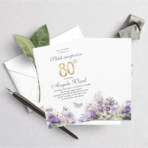 Elegant birthday celebration watercolor purple flo invitation