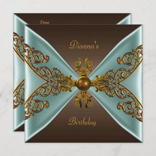 Elegant Birthday Coffee Brown Old Gold Teal Invitation