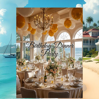Elegant Birthday Dinner Party Gold White Dining Invitation