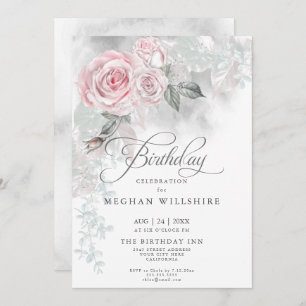 Elegant Birthday Elegant Watercolor Pink Roses Invitation