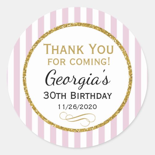 Elegant Birthday Favor Tags Pink Gold Thank You