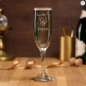 Elegant Birthday Floral Personalized Gift Etched W Champagne Flute