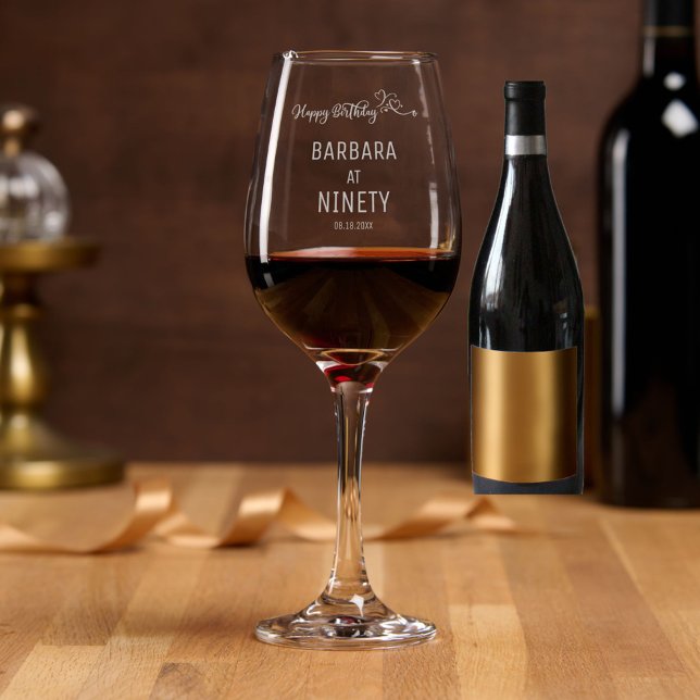 Elegant Birthday Floral Personalized Gift Etched Wine Glass (Creator Uploaded)