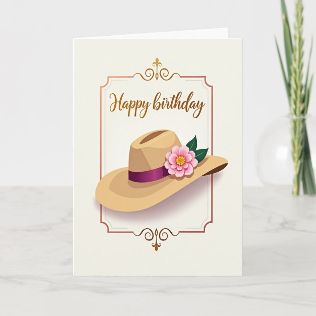 Elegant Birthday Framed Hat Card (Front)