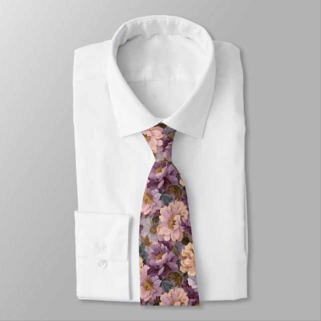 Elegant Birthday Gifts For Him Peonies Floral Neck Tie (Tied)