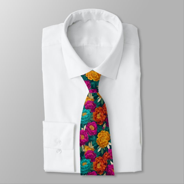 Elegant Birthday Gifts For Husband Peonies Neck Tie (Tied)