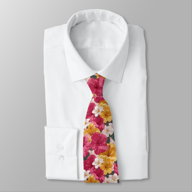 Elegant Birthday Gifts For Husband Tropical Flower Neck Tie (Tied)