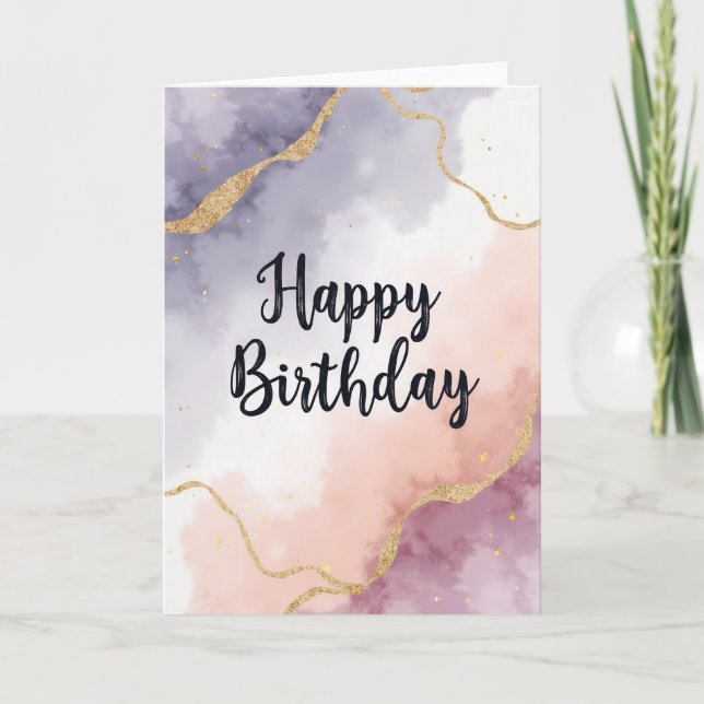 Elegant Birthday Gilded Script Card (Front)