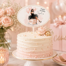 Elegant Birthday Girl Cake Topper