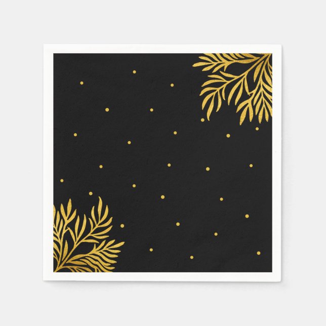 Elegant Birthday Gold Black Foliage Party Napkins (Front)
