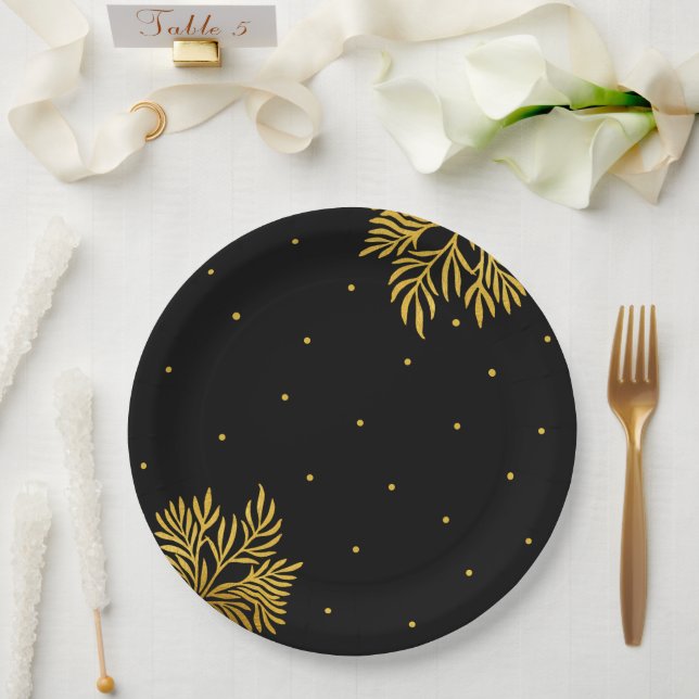 Elegant Birthday Gold Foliage Party Paper Plates (Wedding)