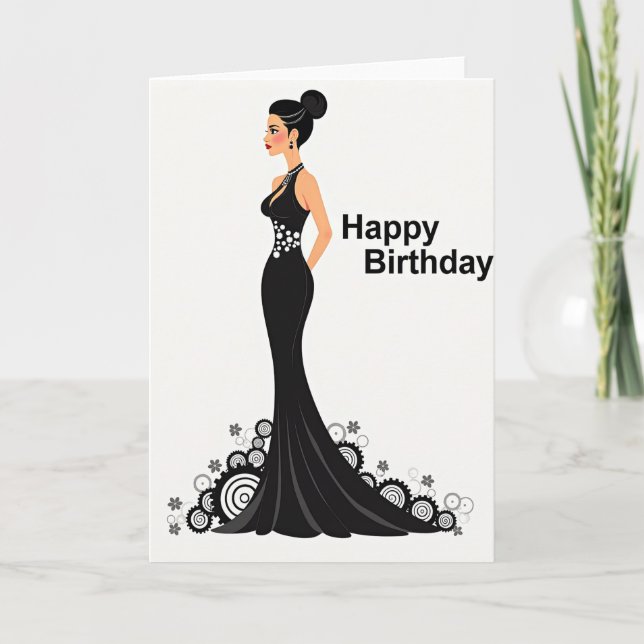 Elegant Birthday Gown Card (Front)