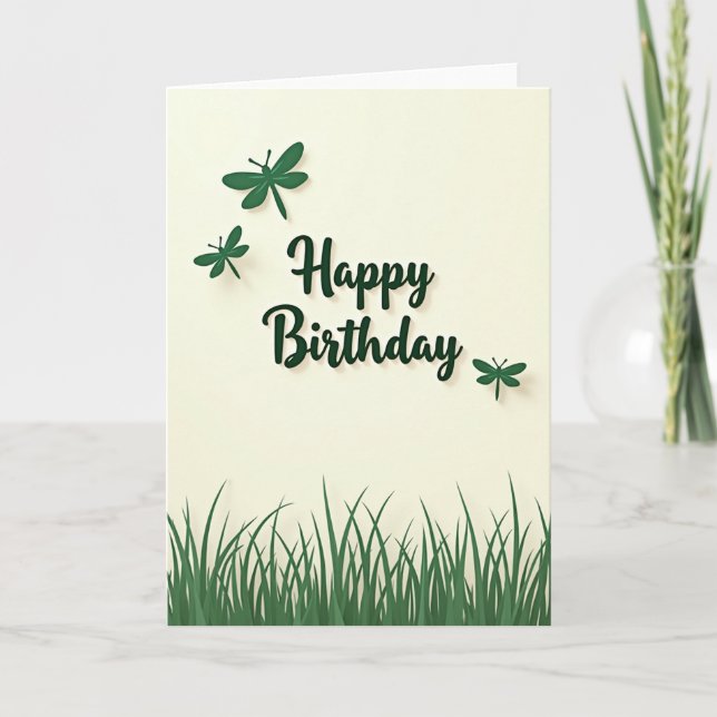 Elegant Birthday Green Script Card (Front)