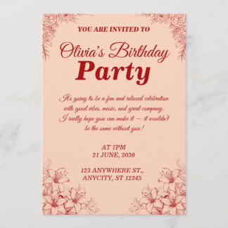 Elegant Birthday Invitation Card – Floral Design