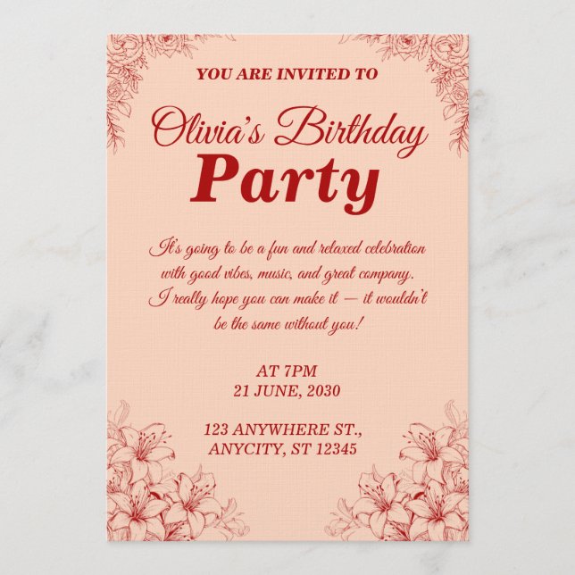 Elegant Birthday Invitation Card – Floral Design (Front)