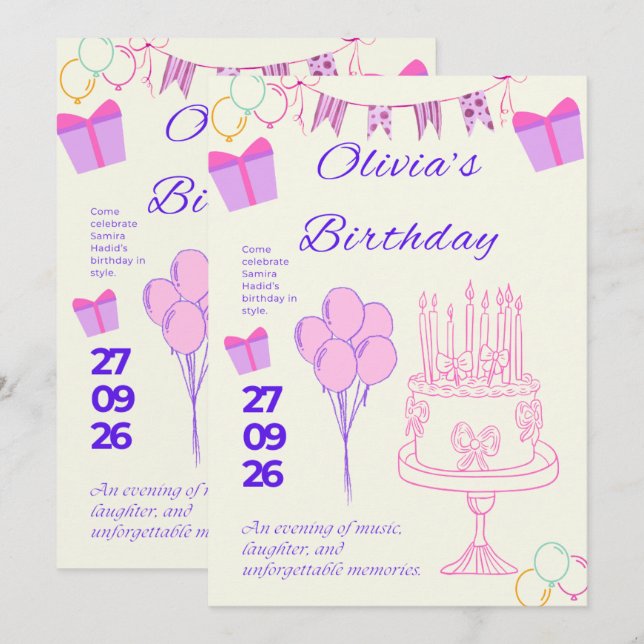 Elegant Birthday Invitation Template (Front/Back)