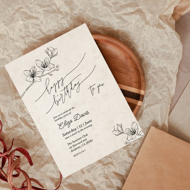 Elegant Birthday Invitation with Flowers (Creator Uploaded)