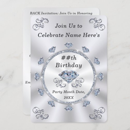 Elegant Birthday Invitations for Adults ANY YEAR