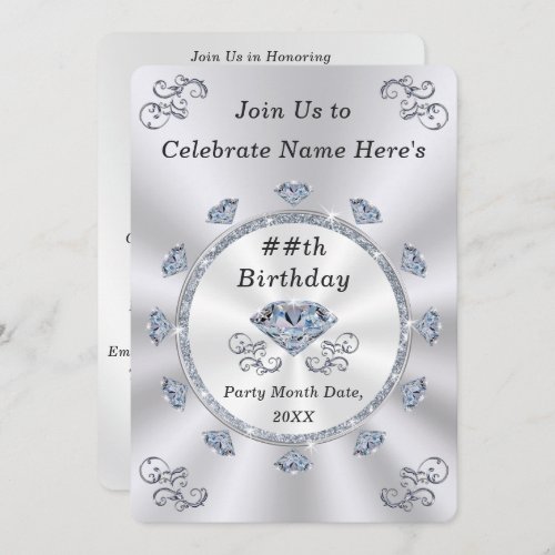 Elegant Birthday Invitations for Adults ANY YEAR