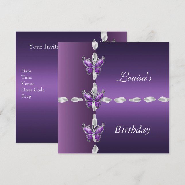 Elegant Birthday Invite Lilac Purple Butterfly (Front/Back)