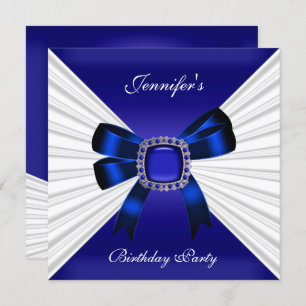 Elegant Birthday Invite Royal Blue Jewel White