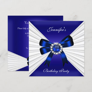 Elegant Birthday Invite Royal Blue Jewel White 2